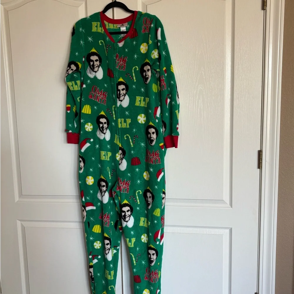 Buddy the Elf plush zip front Christmas drop seat union suit size Large